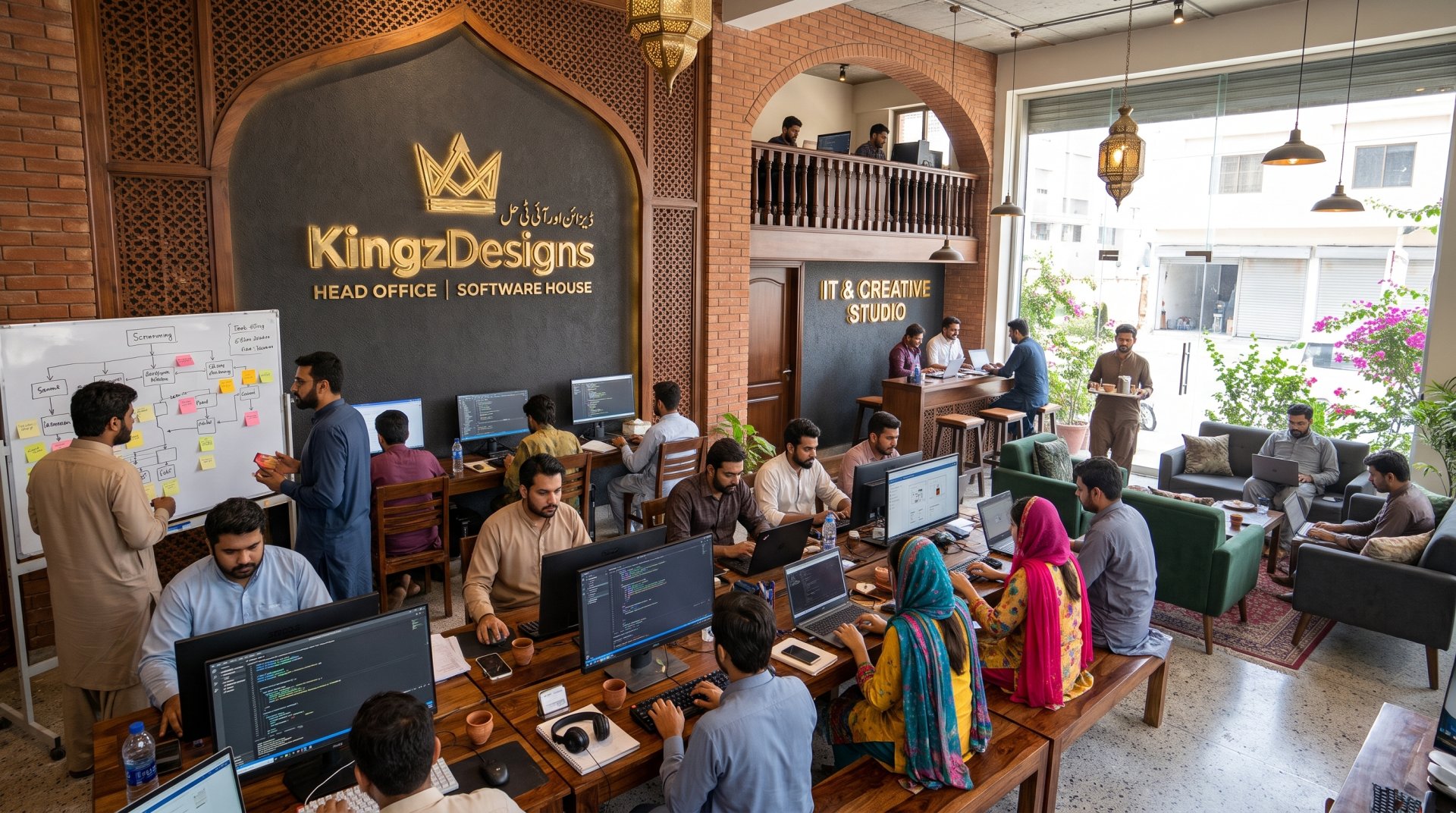 KingzDesigns Software House and Creative Studio floor with collaborative tech workstations