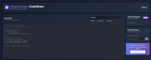 KingzDesigns CodeShare online code editor and sharing tool for HTML, CSS, JavaScript, and other programming languages
