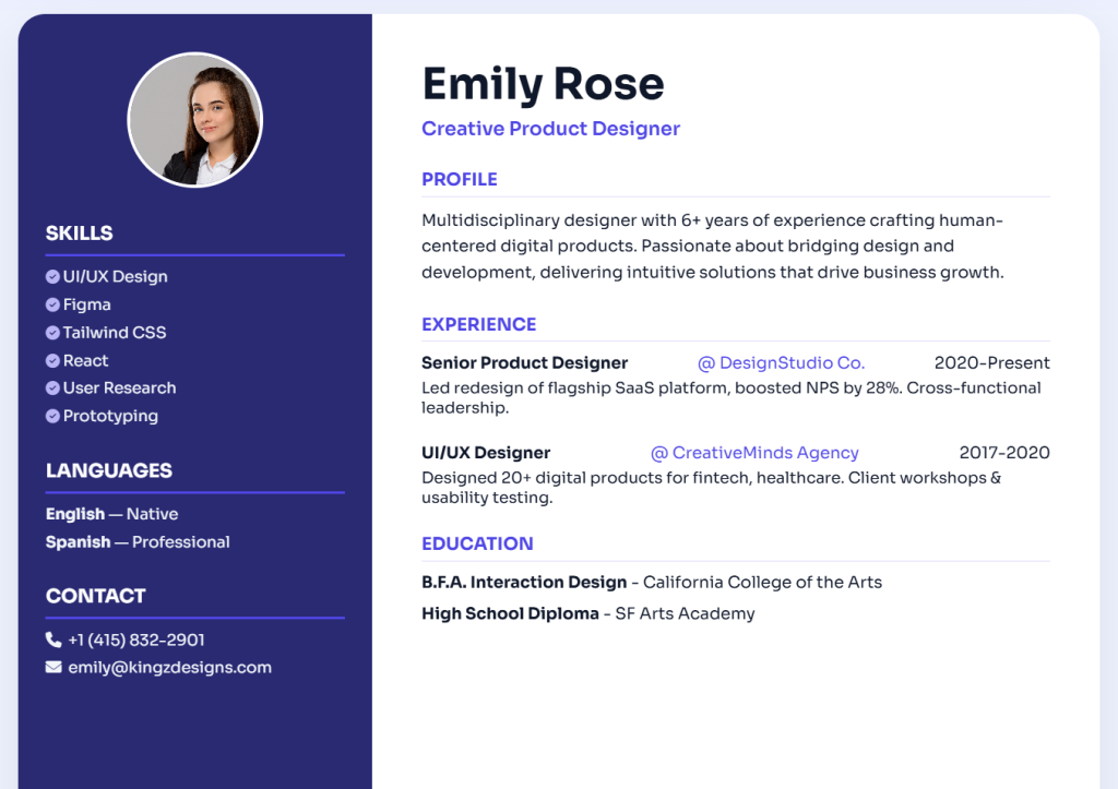 KingzDesigns CV Studio online tool for creating professional CVs and resumes with customizable templates and PDF download
