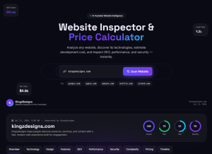 Website Inspector & Price Calculator online tool for analyzing website technologies, SEO, performance, and estimated development cost